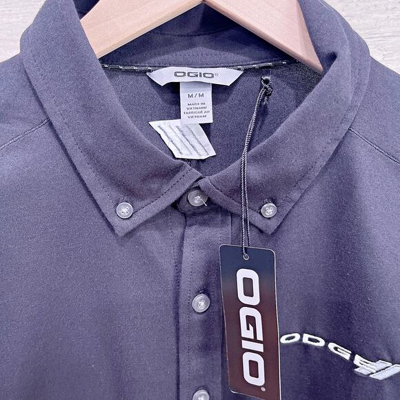 Dodge Jersey Knit Button Down Shirt Black Long Sleeve OGIO Stretch Mens Medium - Picture 7 of 8